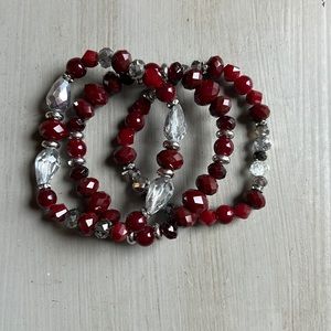 WHMB set of 3 Burgundy & Silver bracelets